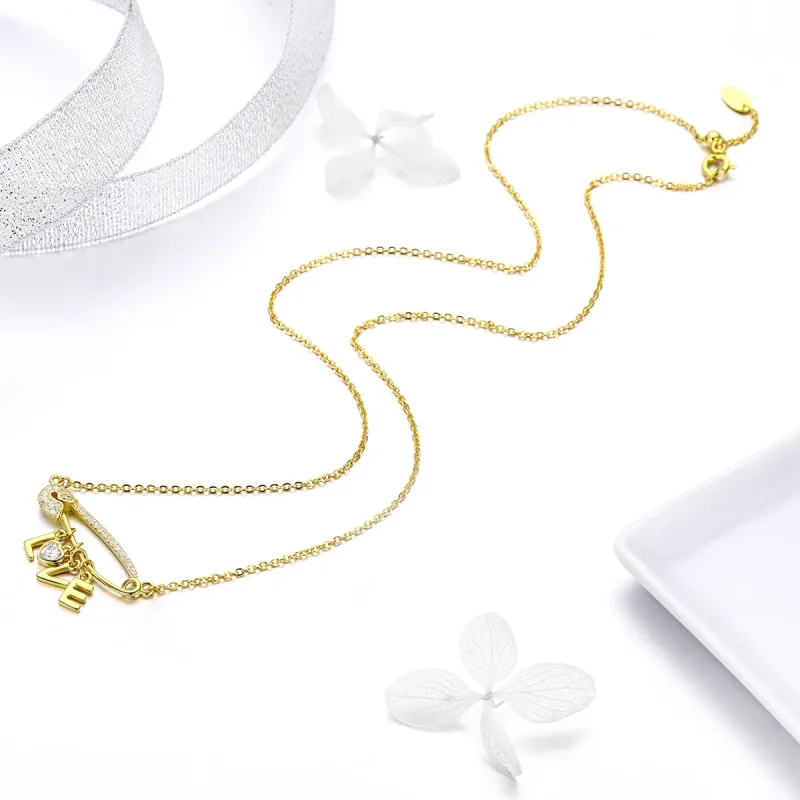 (imagine pentru) Colier Tip Pandora cu Iubeste siguranța placat cu aur de 14 k - SCN324 - Vizualizare 6