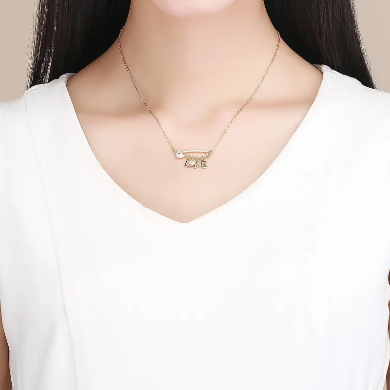 (imagine pentru) Colier Tip Pandora cu Iubeste siguranța placat cu aur de 14 k - SCN324 - Vizualizare 7