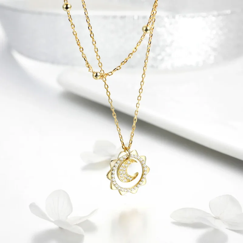 (imagine pentru) Colier Tip Pandora cu Soare luna placat cu aur de 14 k - SCN305 - Vizualizare 5