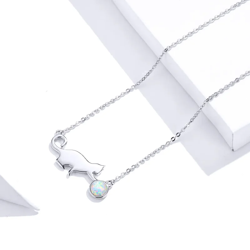 (imagine pentru) Colier stil Pandora cu pisică și opal - SCN395 - Vizualizare 3