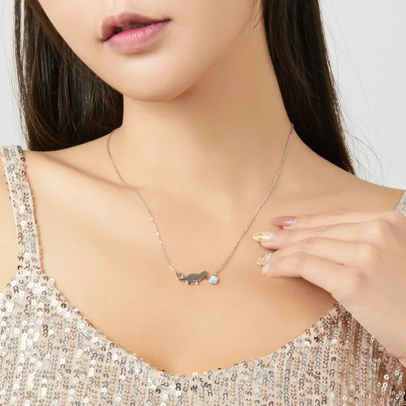 (imagine pentru) Colier stil Pandora cu pisică și opal - SCN395 - Vizualizare 5