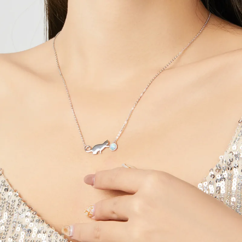 (imagine pentru) Colier stil Pandora cu pisică și opal - SCN395 - Vizualizare 6