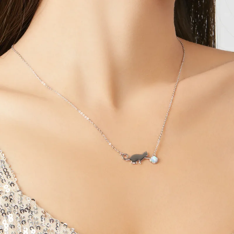 (imagine pentru) Colier stil Pandora cu pisică și opal - SCN395 - Vizualizare 7