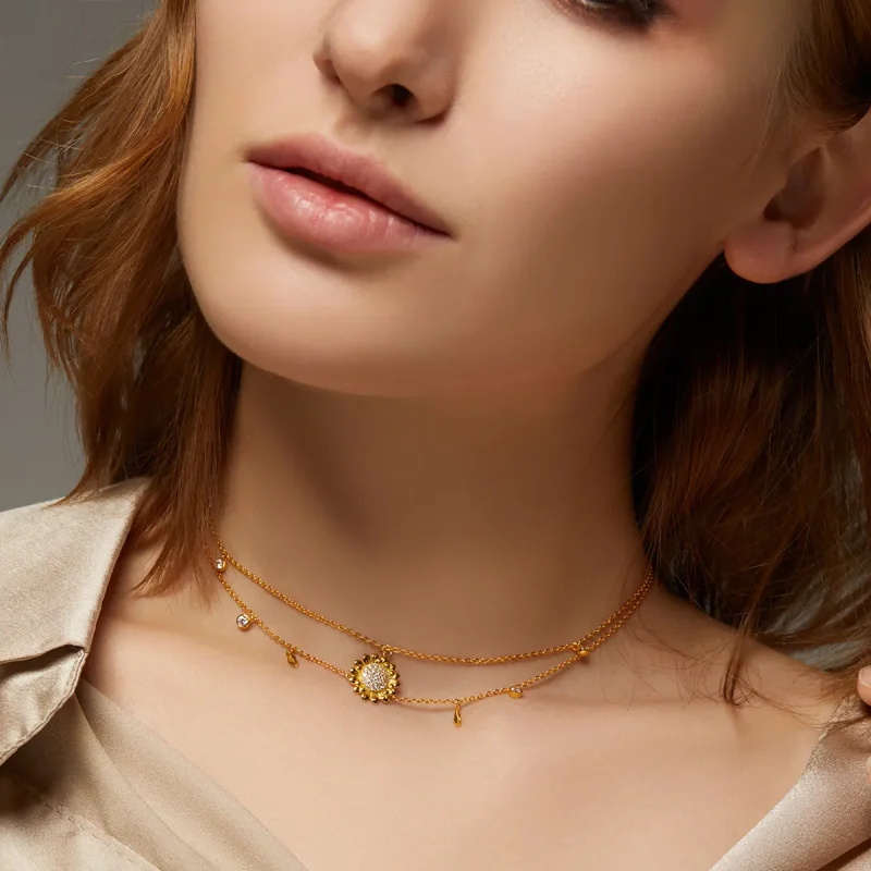 (imagine pentru) Pandora Style Sunflower Necklace - BSN146 - Vizualizare 6