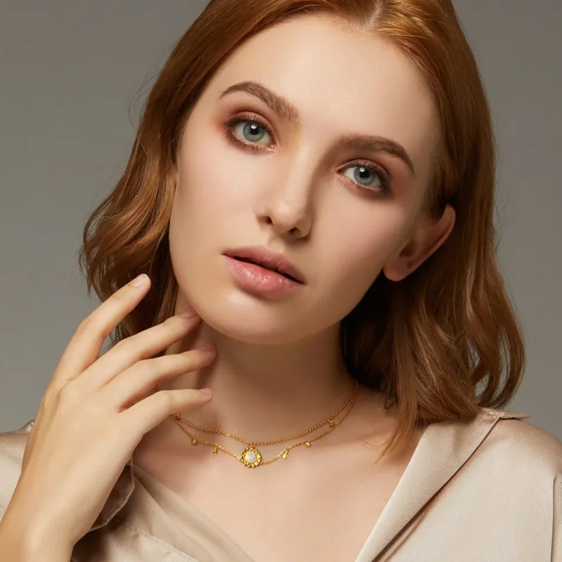 (imagine pentru) Pandora Style Sunflower Necklace - BSN146 - Vizualizare 7