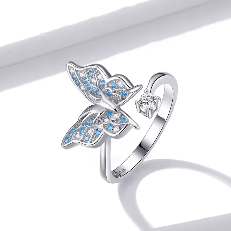 (imagine pentru) Deschide inele Aripa Fluture din argint - BSR098 - Vizualizare 4