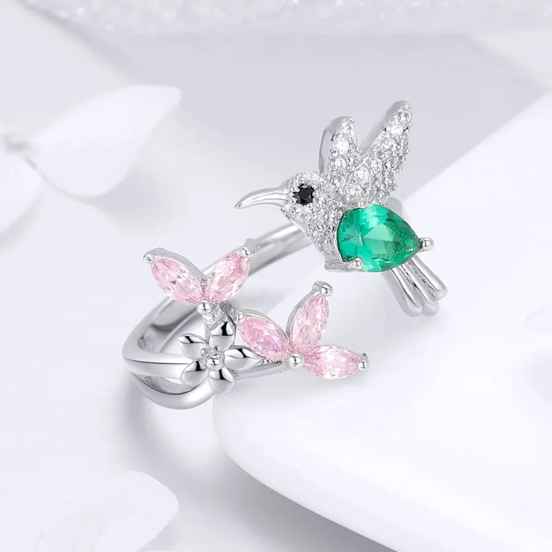 (imagine pentru) Deschide inele Dar de colibri din argint - BSR016 - Vizualizare 4