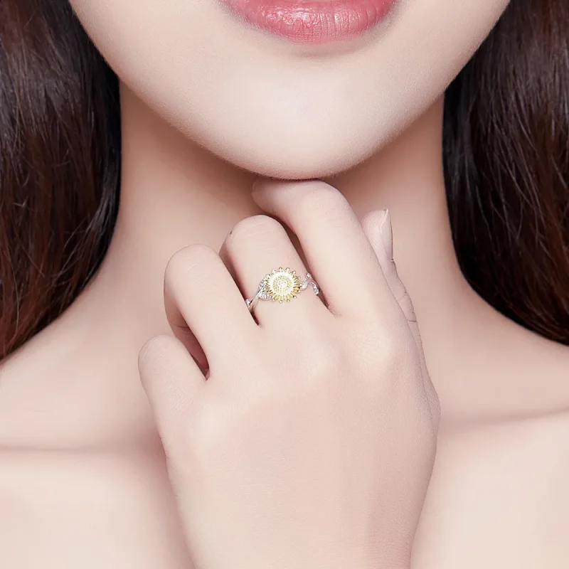 (imagine pentru) Deschide inele Floarea-soarelui de aur în două tonuri în două nuanțe - SCR596 - Vizualizare 7