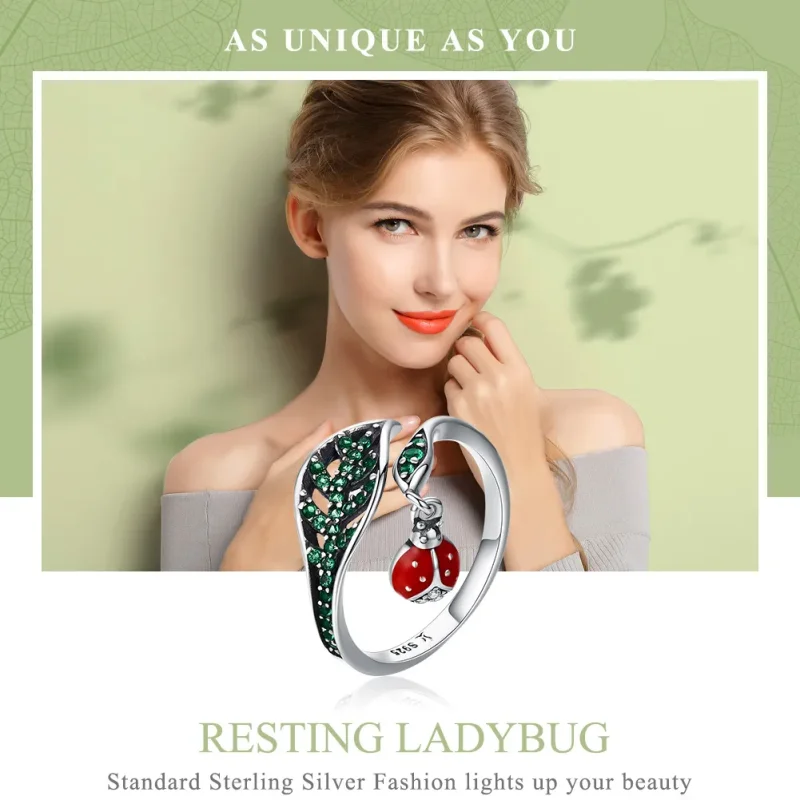 (imagine pentru) Deschide inele Ladybug în repaus din argint - SCR310 - Vizualizare 2