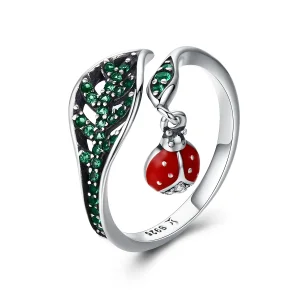 (imagine pentru) Deschide inele Ladybug în repaus din argint - SCR310