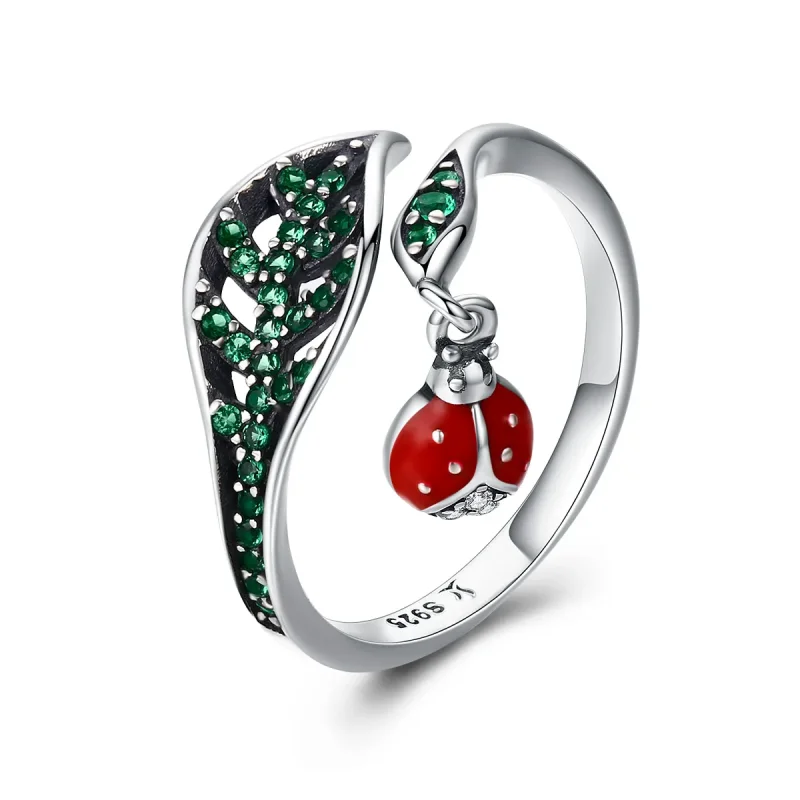 (imagine pentru) Deschide inele Ladybug în repaus din argint - SCR310