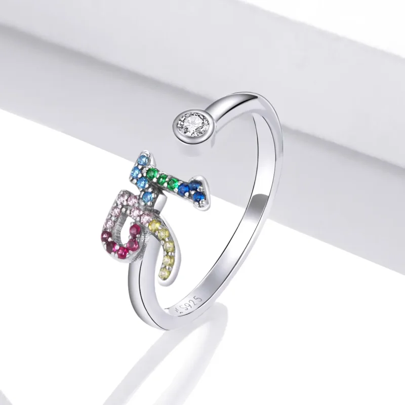 (imagine pentru) Inel deschis cu litera "M" și stil Pandora, colorat - SCR723-M - Vizualizare 2