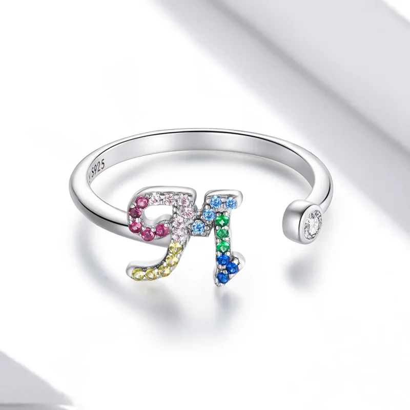 (imagine pentru) Inel deschis cu litera "M" și stil Pandora, colorat - SCR723-M - Vizualizare 3