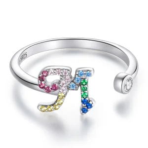 (imagine pentru) Inel deschis cu litera "M" și stil Pandora, colorat - SCR723-M