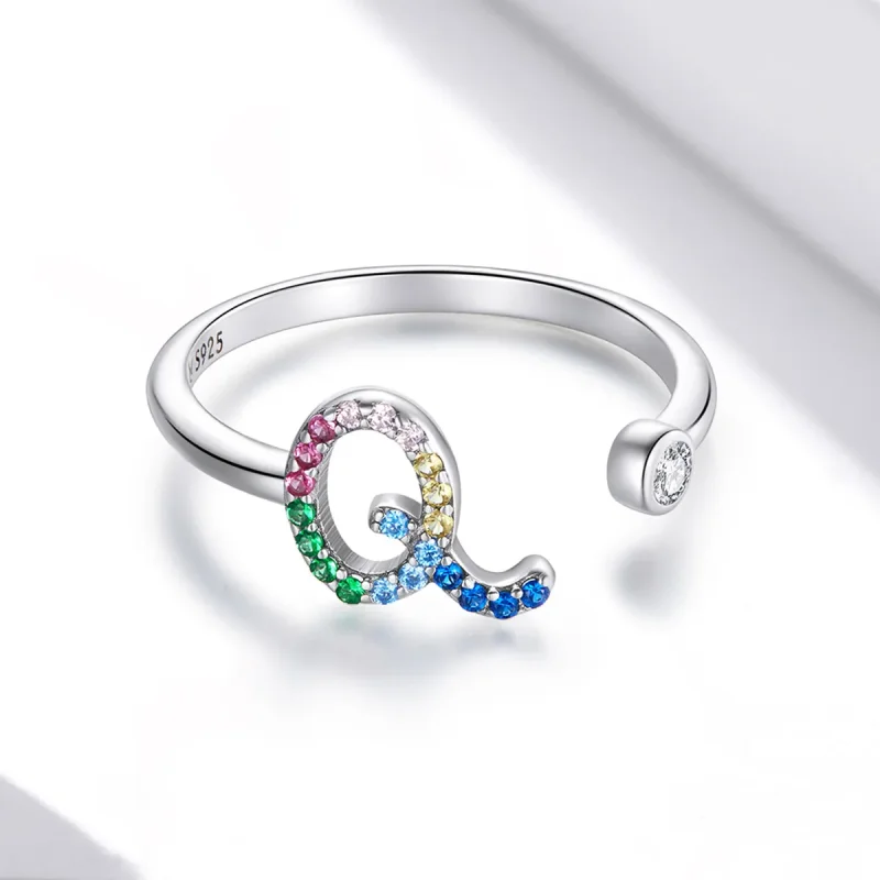 (imagine pentru) Inel deschis cu litera Q, de stilul Pandora, colorat - SCR723-Q - Vizualizare 3