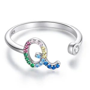 (imagine pentru) Inel deschis cu litera Q, de stilul Pandora, colorat - SCR723-Q