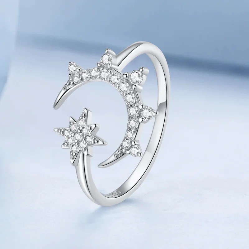 (imagine pentru) Inel deschis cu model stil Pandora, cu lună și stele - BSR300 - Vizualizare 2