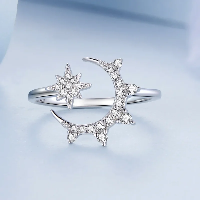 (imagine pentru) Inel deschis cu model stil Pandora, cu lună și stele - BSR300 - Vizualizare 3