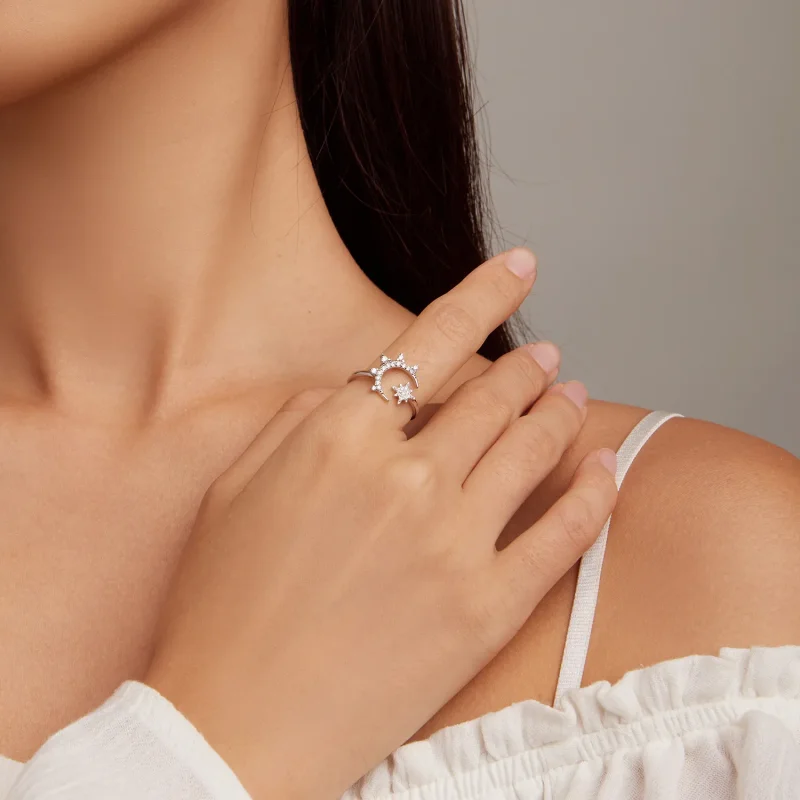(imagine pentru) Inel deschis cu model stil Pandora, cu lună și stele - BSR300 - Vizualizare 4