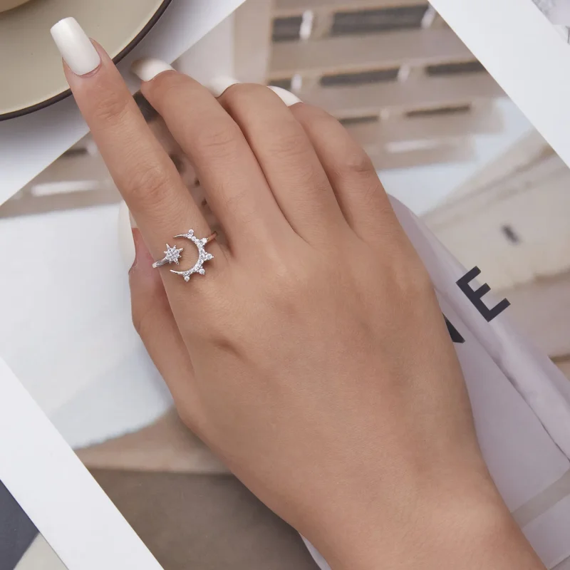 (imagine pentru) Inel deschis cu model stil Pandora, cu lună și stele - BSR300 - Vizualizare 5