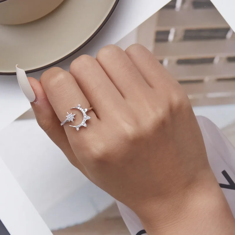 (imagine pentru) Inel deschis cu model stil Pandora, cu lună și stele - BSR300 - Vizualizare 6