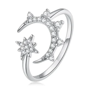 (imagine pentru) Inel deschis cu model stil Pandora, cu lună și stele - BSR300