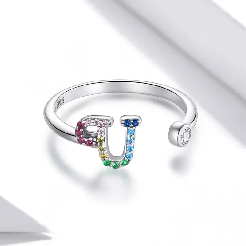 (imagine pentru) Inel deschis de tip Pandora cu litera-U, colorat - SCR723-U - Vizualizare 3