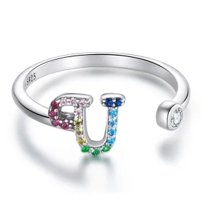 (imagine pentru) Inel deschis de tip Pandora cu litera-U, colorat - SCR723-U