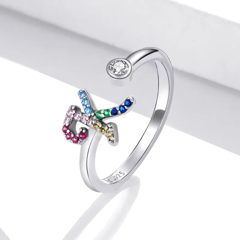 (imagine pentru) Inel deschis litera-K colorat în stil Pandora - SCR723-K - Vizualizare 2