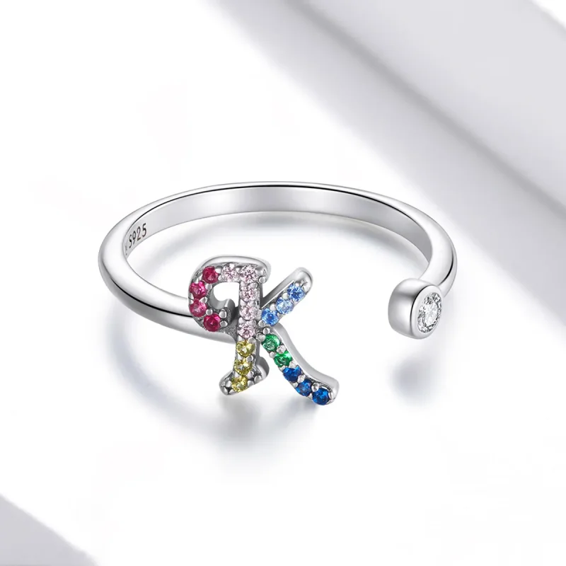 (imagine pentru) Inel deschis litera-K colorat în stil Pandora - SCR723-K - Vizualizare 3