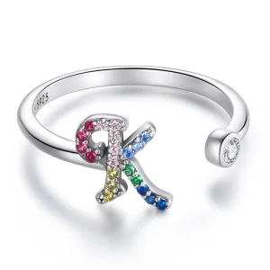 (imagine pentru) Inel deschis litera-K colorat în stil Pandora - SCR723-K