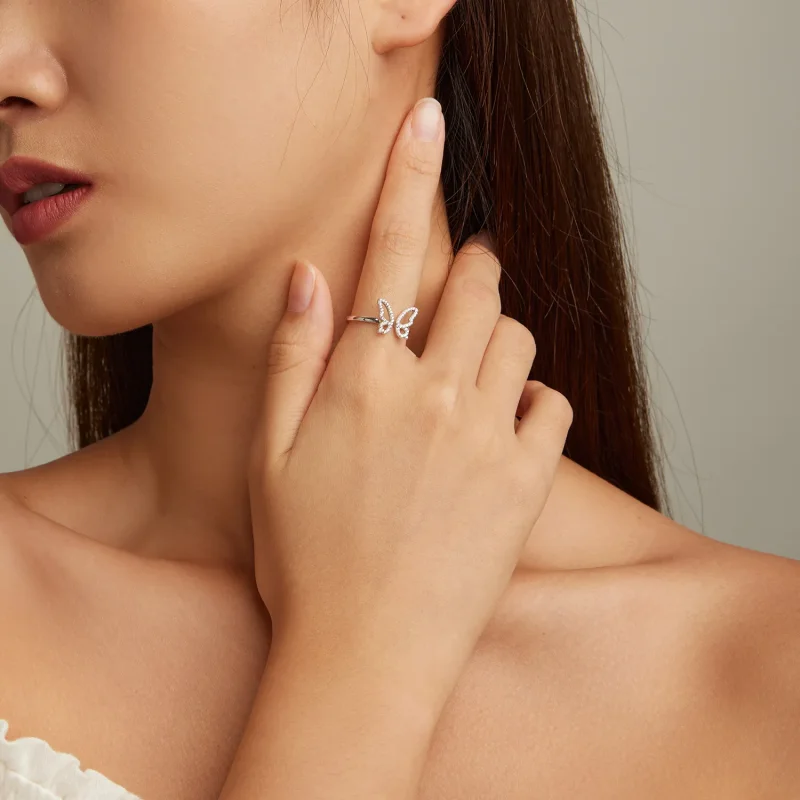 (imagine pentru) Inel deschis în stil Pandora cu fluture - BSR278 - Vizualizare 4