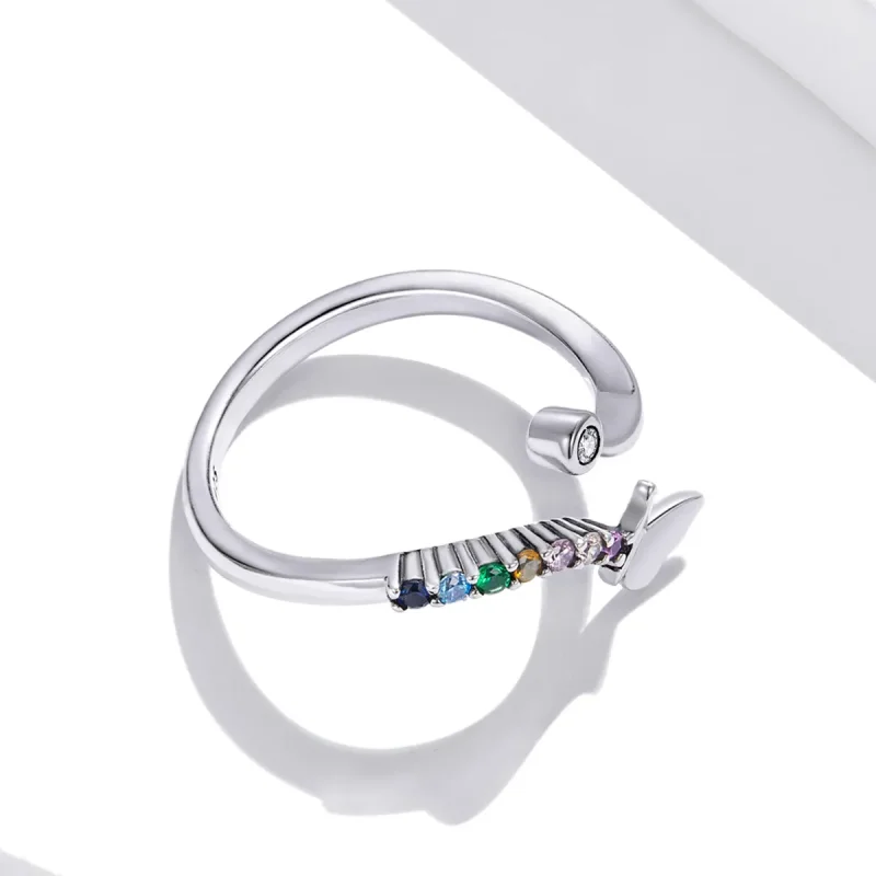 (imagine pentru) Inel deschis în stil Pandora cu fluture în culori curcubeu - SCR730 - Vizualizare 4