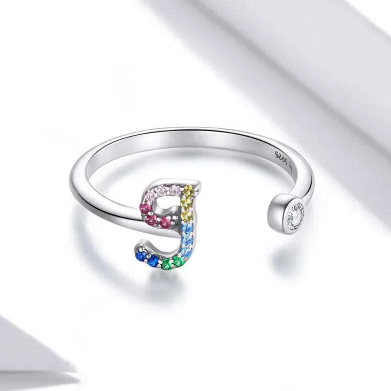 (imagine pentru) Inel deschis în stil Pandora cu litera "J" colorată - SCR723-J - Vizualizare 3