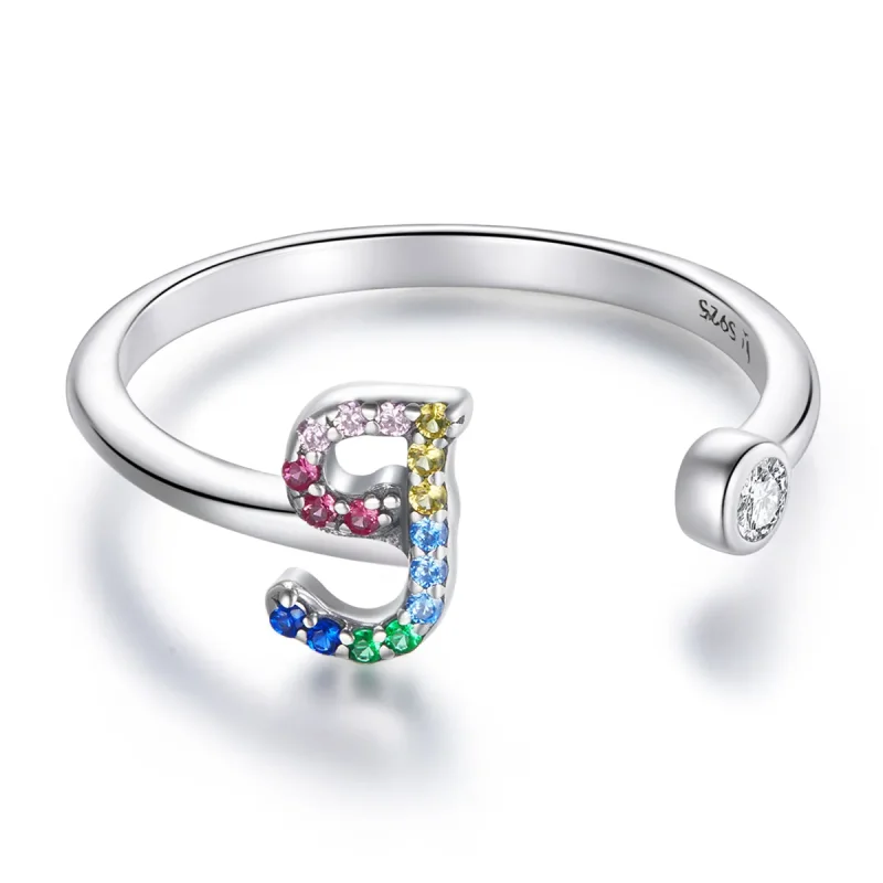 (imagine pentru) Inel deschis în stil Pandora cu litera "J" colorată - SCR723-J