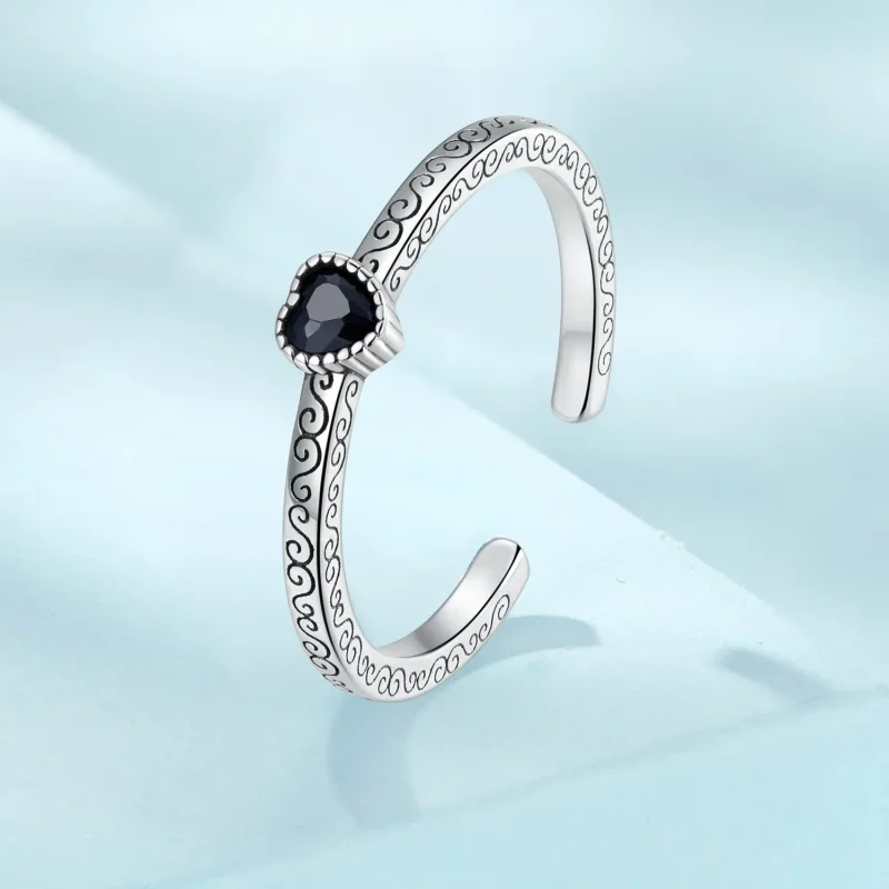 (imagine pentru) Inel deschis vintage cu zirconiu negru în stil Pandora - SCR878 - Vizualizare 2