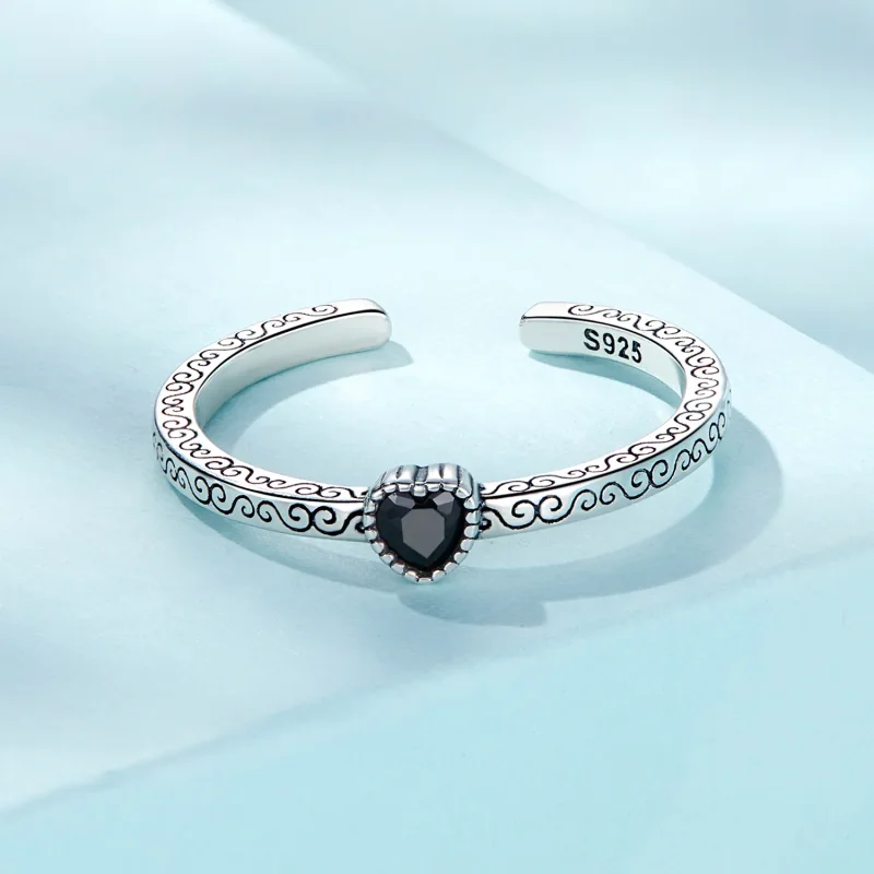 (imagine pentru) Inel deschis vintage cu zirconiu negru în stil Pandora - SCR878 - Vizualizare 3