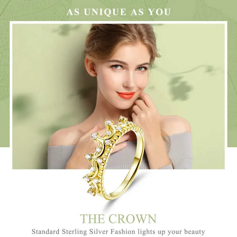 (imagine pentru) Inel Tip Pandora cu coroană placat cu aur de 14 k - SCR493 - Vizualizare 2