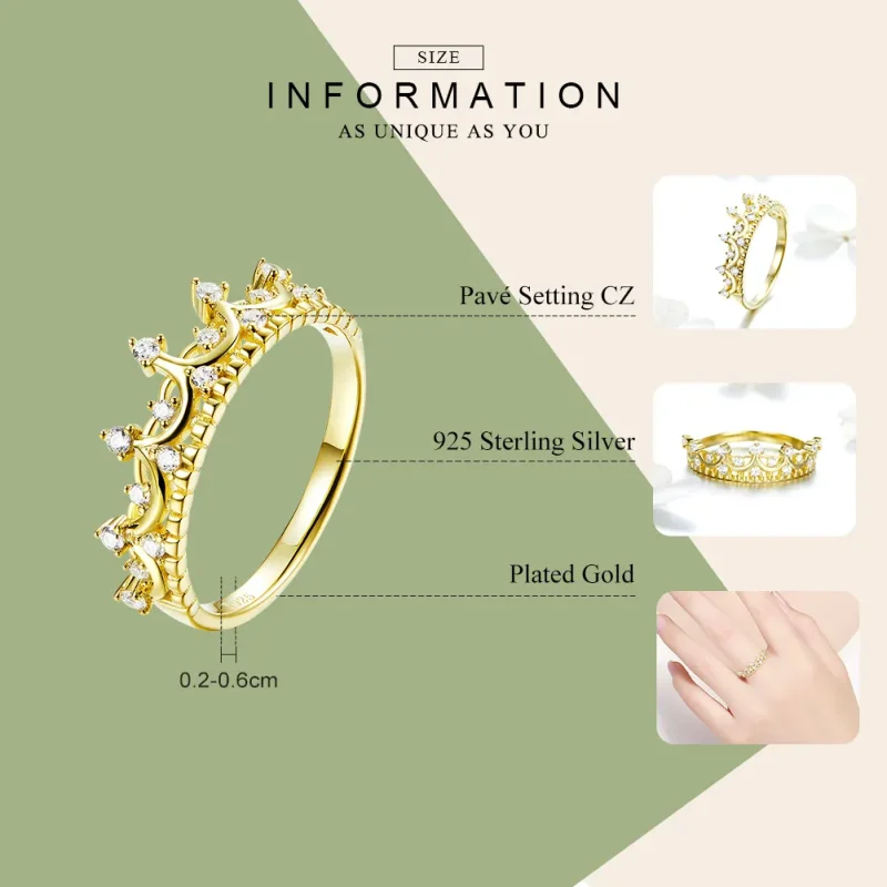 (imagine pentru) Inel Tip Pandora cu coroană placat cu aur de 14 k - SCR493 - Vizualizare 3
