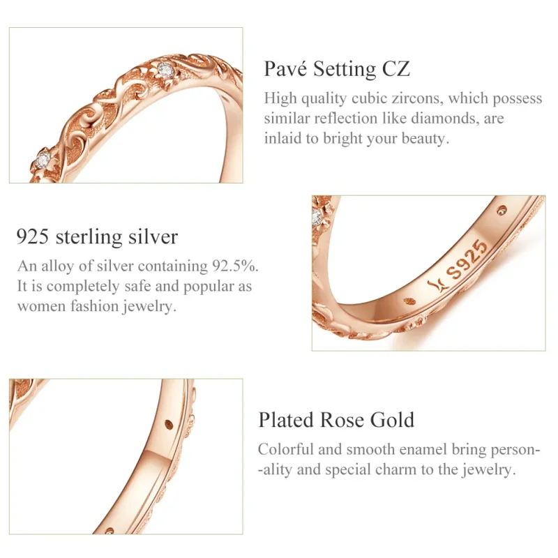 (imagine pentru) Inel Tip Pandora cu Modele retro din aur rose - SCR514 - Vizualizare 3