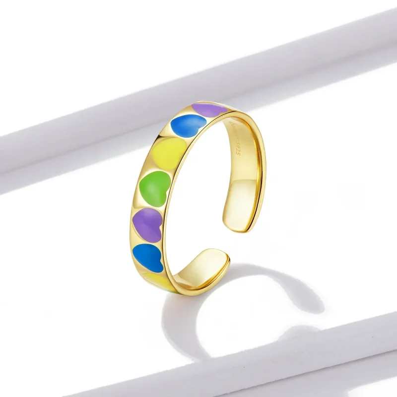 (imagine pentru) Pandora Style Colorful Hearts Open Ring - BSR222 - Vizualizare 2