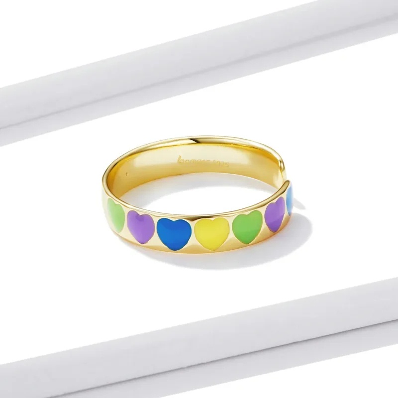 (imagine pentru) Pandora Style Colorful Hearts Open Ring - BSR222 - Vizualizare 4