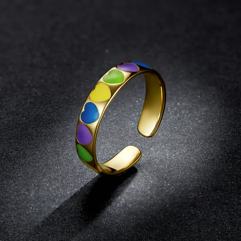 (imagine pentru) Pandora Style Colorful Hearts Open Ring - BSR222 - Vizualizare 5