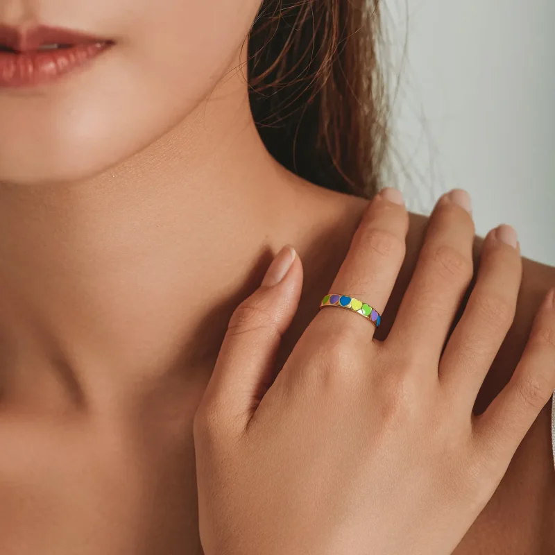 (imagine pentru) Pandora Style Colorful Hearts Open Ring - BSR222 - Vizualizare 7