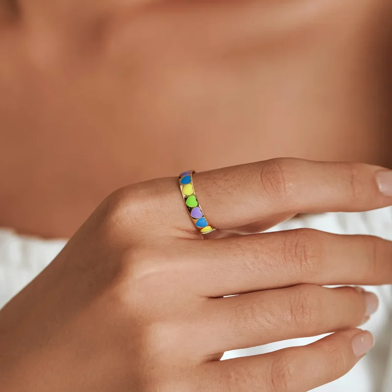 (imagine pentru) Pandora Style Colorful Hearts Open Ring - BSR222 - Vizualizare 8