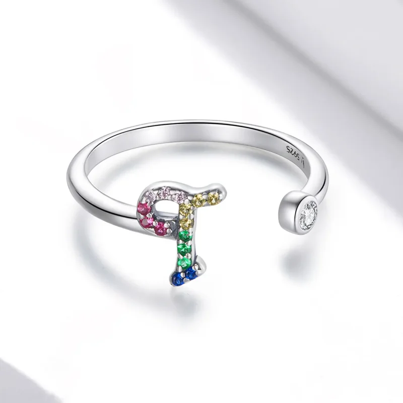 (imagine pentru) Pandora Style Colorful Letter-T Open Ring - SCR723-T - Vizualizare 3