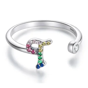 (imagine pentru) Pandora Style Colorful Letter-T Open Ring - SCR723-T