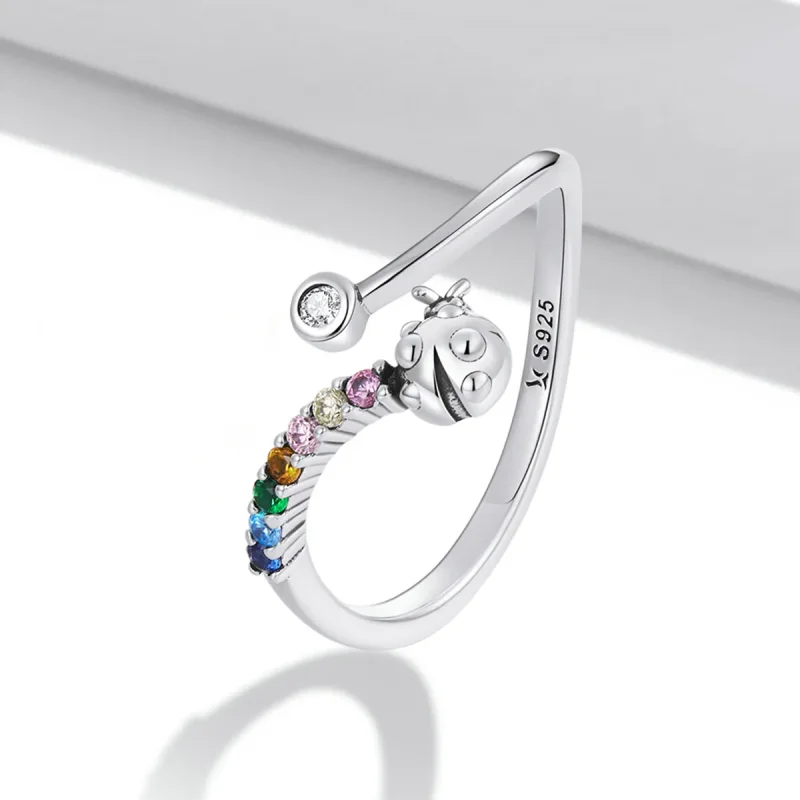 (imagine pentru) Pandora Style Colorful Zirconium Ladybug Open Ring - SCR785 - Vizualizare 2