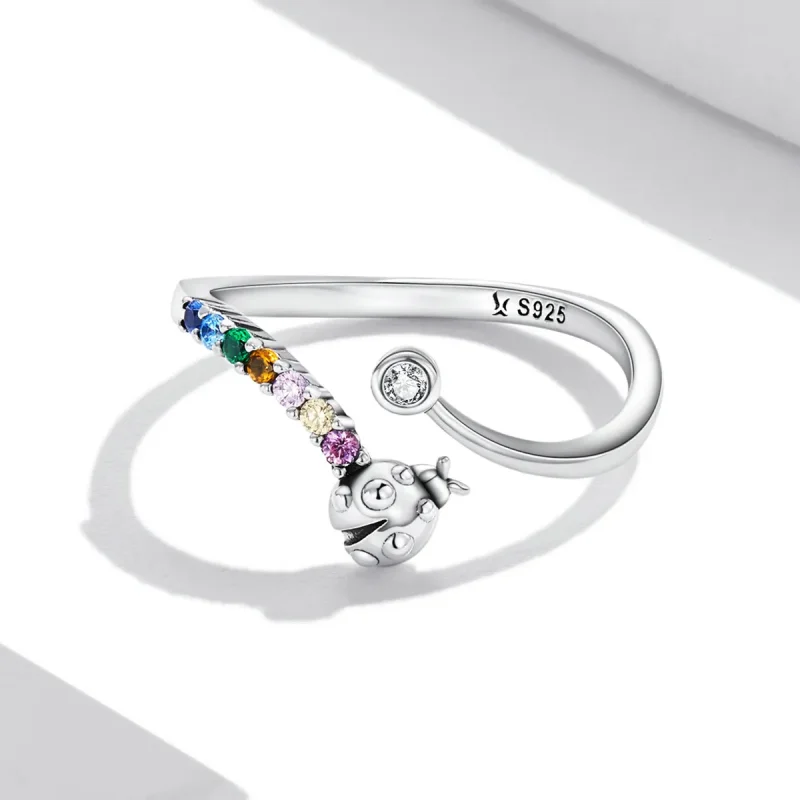 (imagine pentru) Pandora Style Colorful Zirconium Ladybug Open Ring - SCR785 - Vizualizare 3