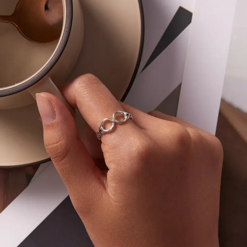 (imagine pentru) Pandora Style Creative Handcuffs Open Ring - SCR791 - Vizualizare 5